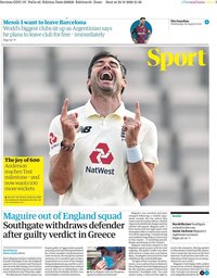 capa Jornal Guardian Sport de 26 agosto 2020