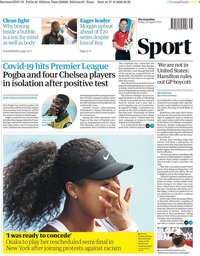 capa Jornal Guardian Sport de 28 agosto 2020