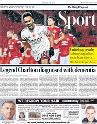 capa Jornal Telegraph Sport de 2 novembro 2020