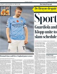 capa Jornal Telegraph Sport de 9 novembro 2020