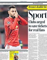 capa Jornal Telegraph Sport de 25 novembro 2020