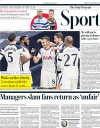 capa Jornal Telegraph Sport de 27 novembro 2020