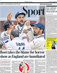 capa Jornal Telegraph Sport de 17 agosto 2021