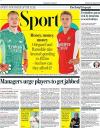 capa Jornal Telegraph Sport de 21 agosto 2021