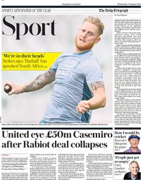 capa Jornal Telegraph Sport de 17 agosto 2022