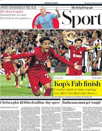 capa Jornal Telegraph Sport de 1 setembro 2022