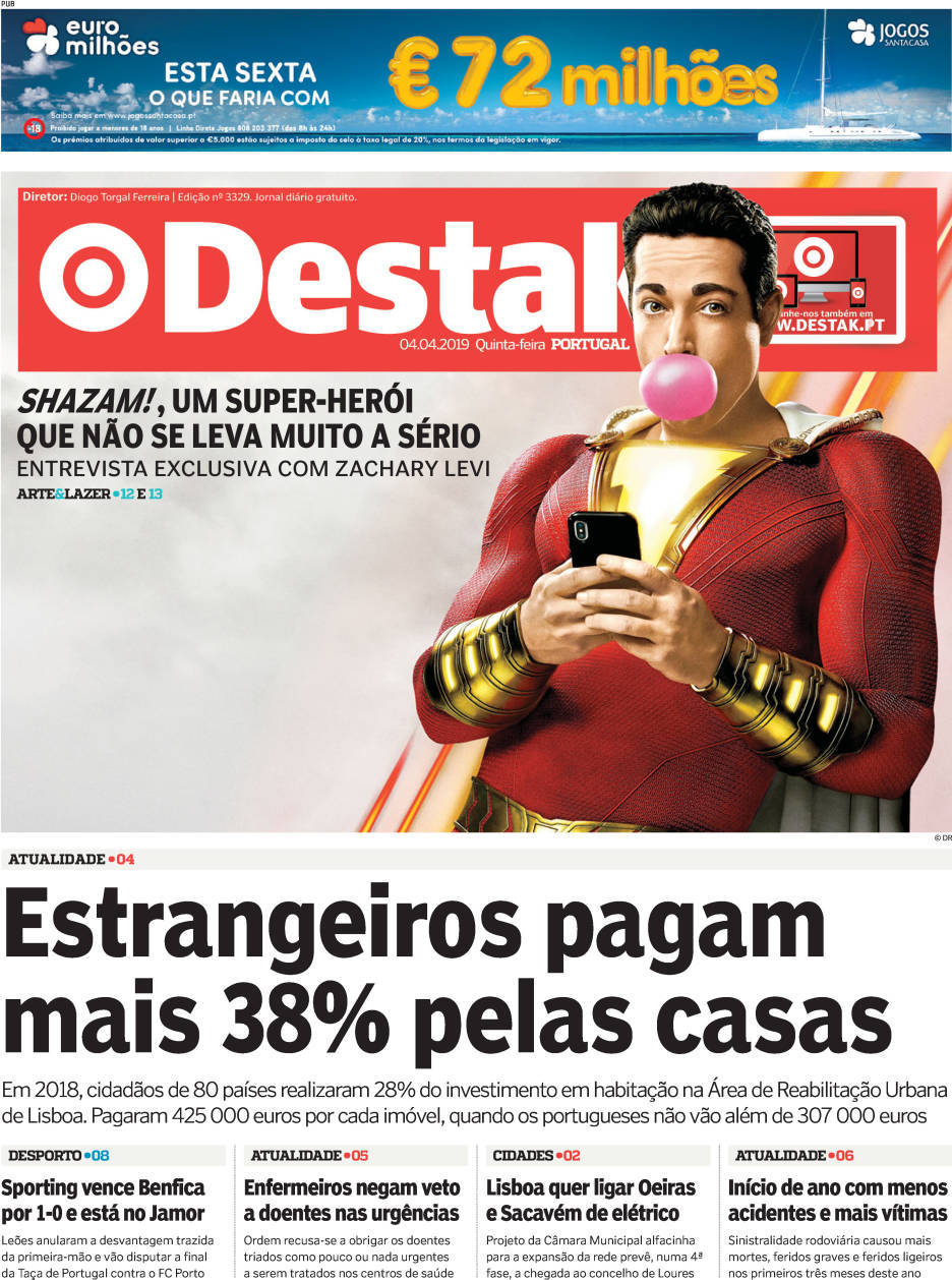 Capa Jornal Destak 4 Abril 2019 Capasjornais Pt