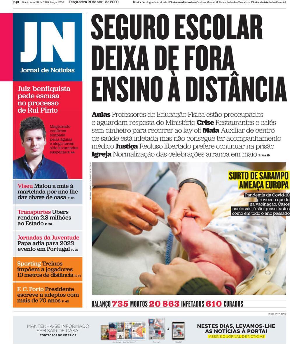 Capa Jornal De Notícias 21 Abril 2020 Capasjornais Pt