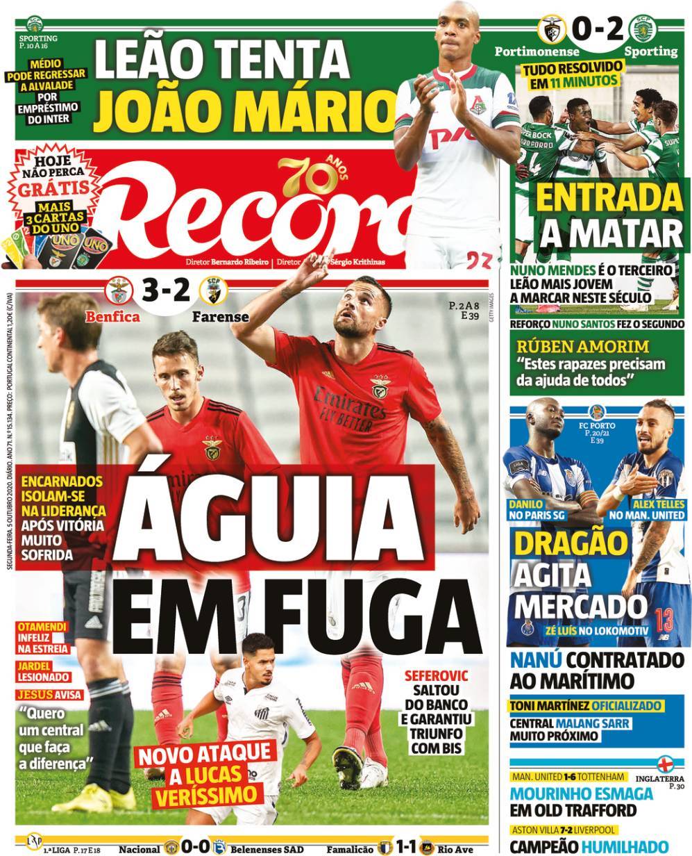 Capa - Jornal Record - capa de hoje