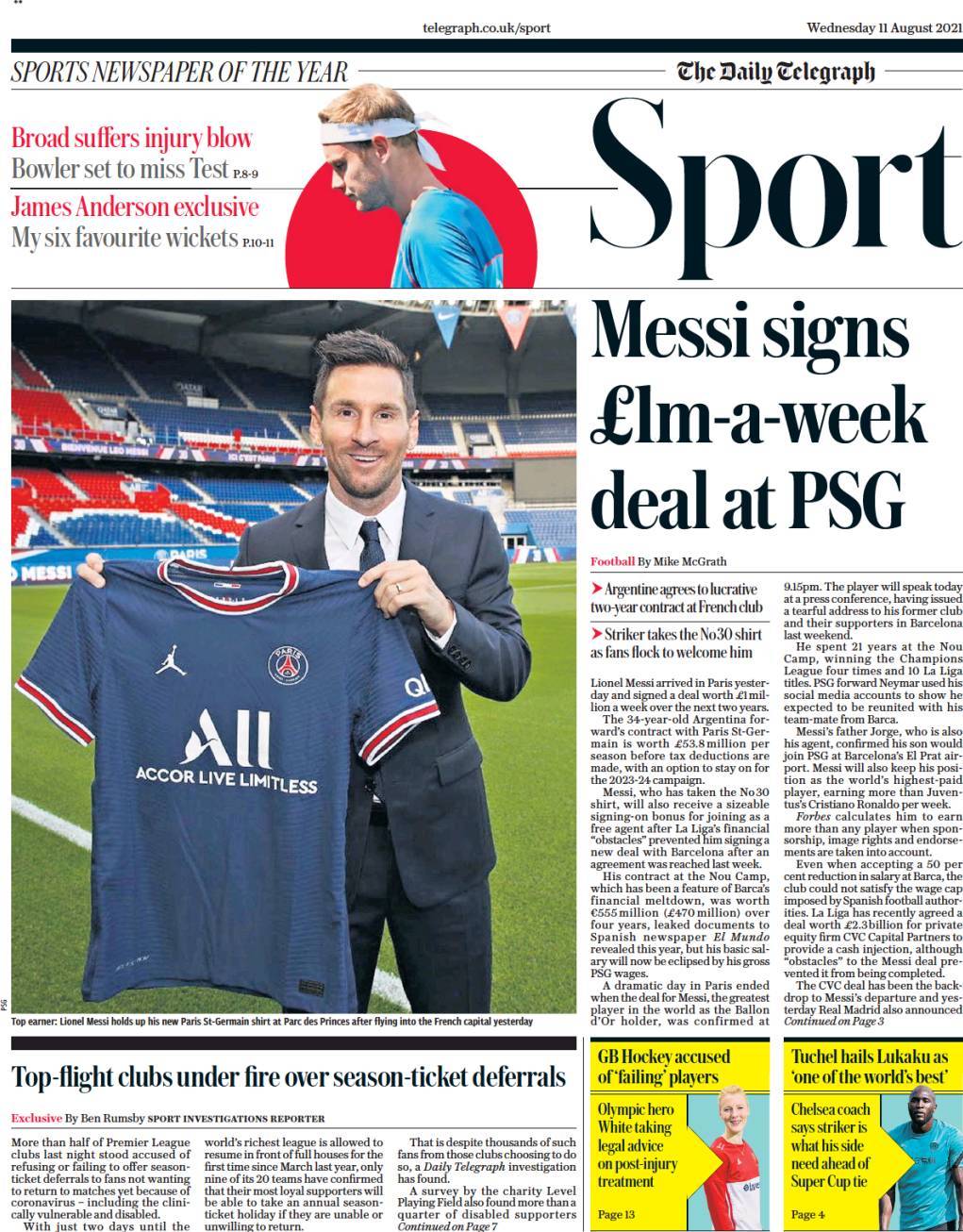 capa Jornal Telegraph Sport