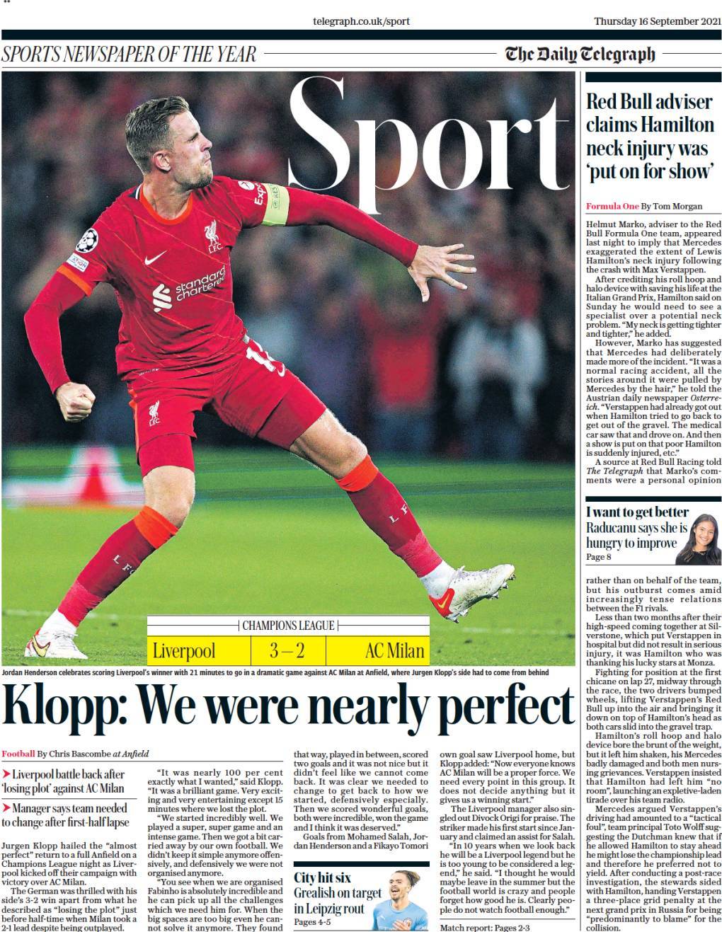 capa Jornal Telegraph Sport