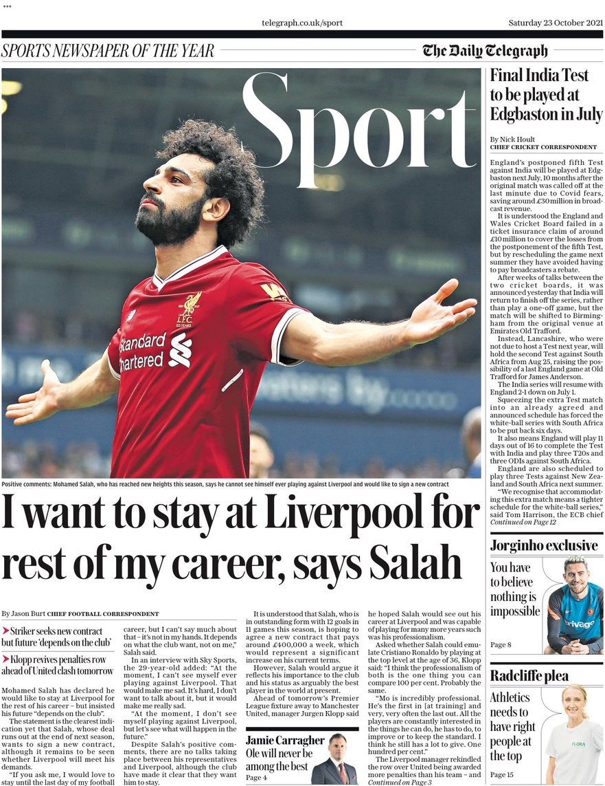 capa Jornal Telegraph Sport