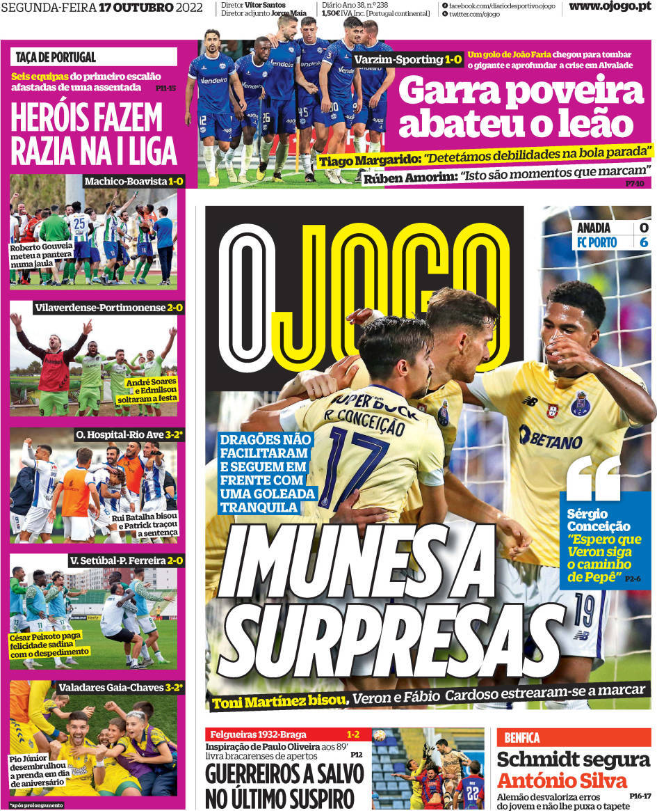 Capa - Jornal O Jogo - capa de hoje