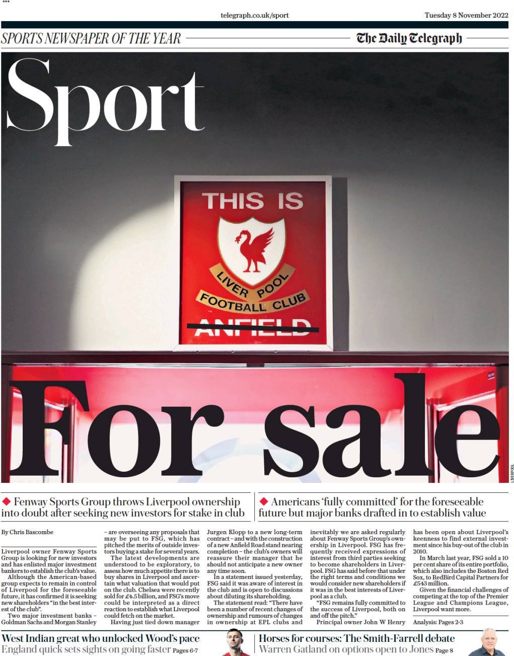 capa Jornal Telegraph Sport