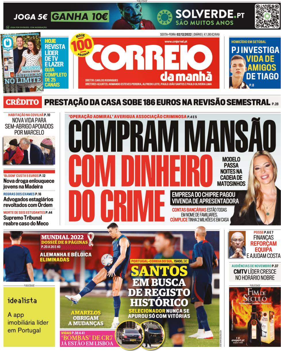 Capa Correio Da Manhã 2 Dezembro 2022 Capasjornaispt 