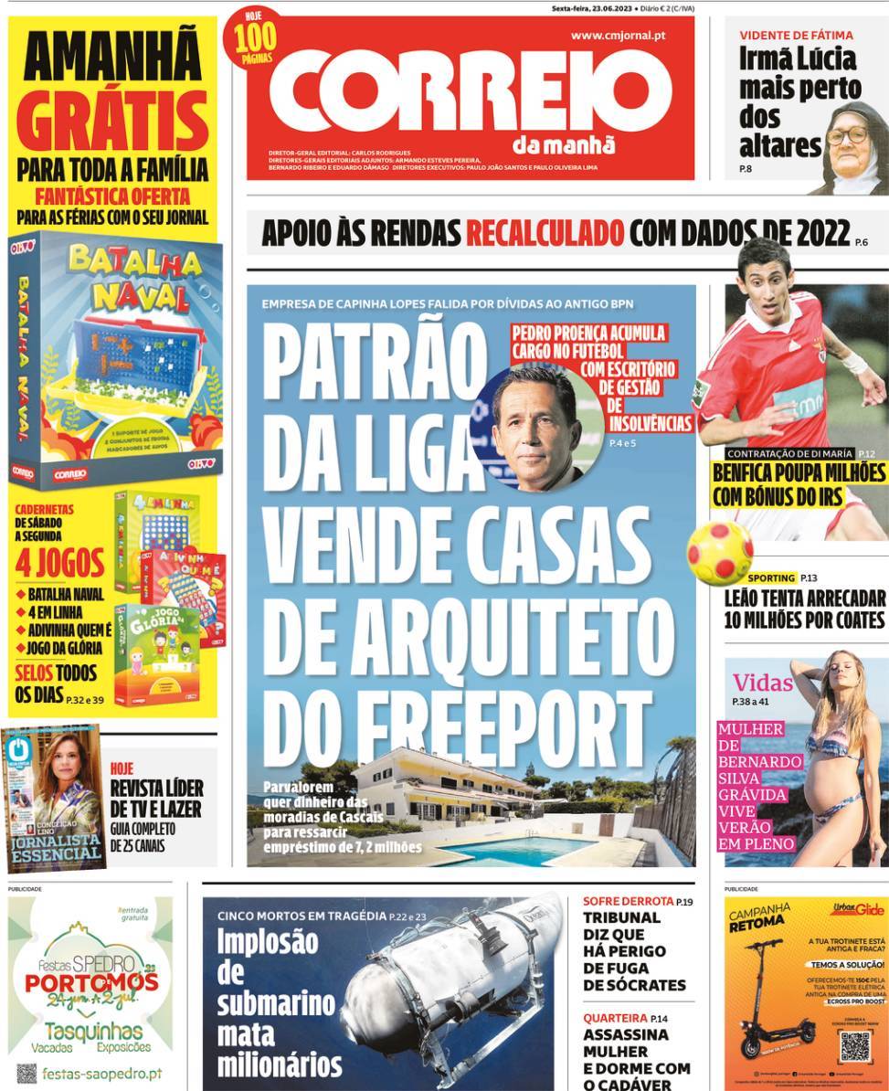 Capas Correio da Manhã de Junho de 2023