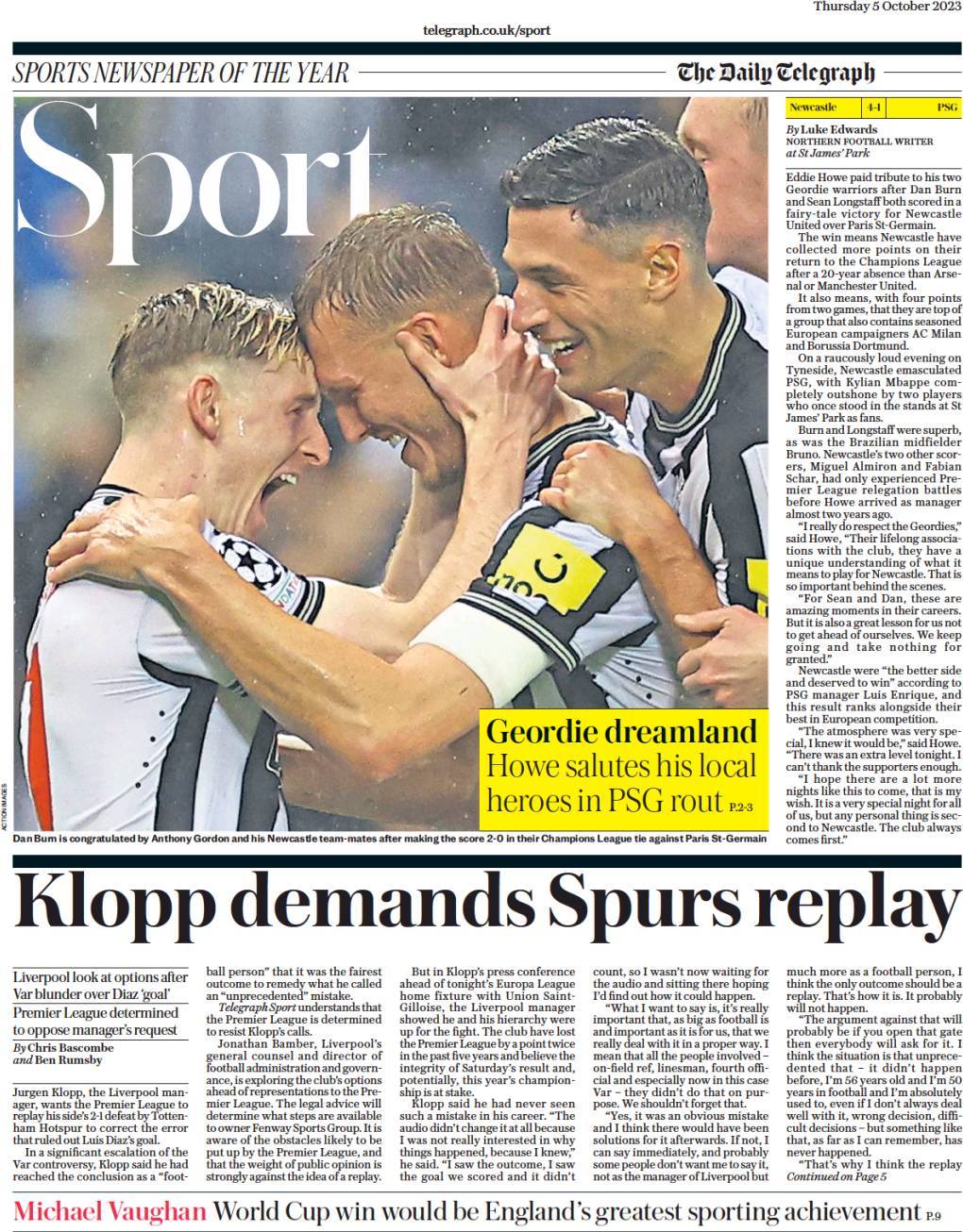 capa Jornal Telegraph Sport