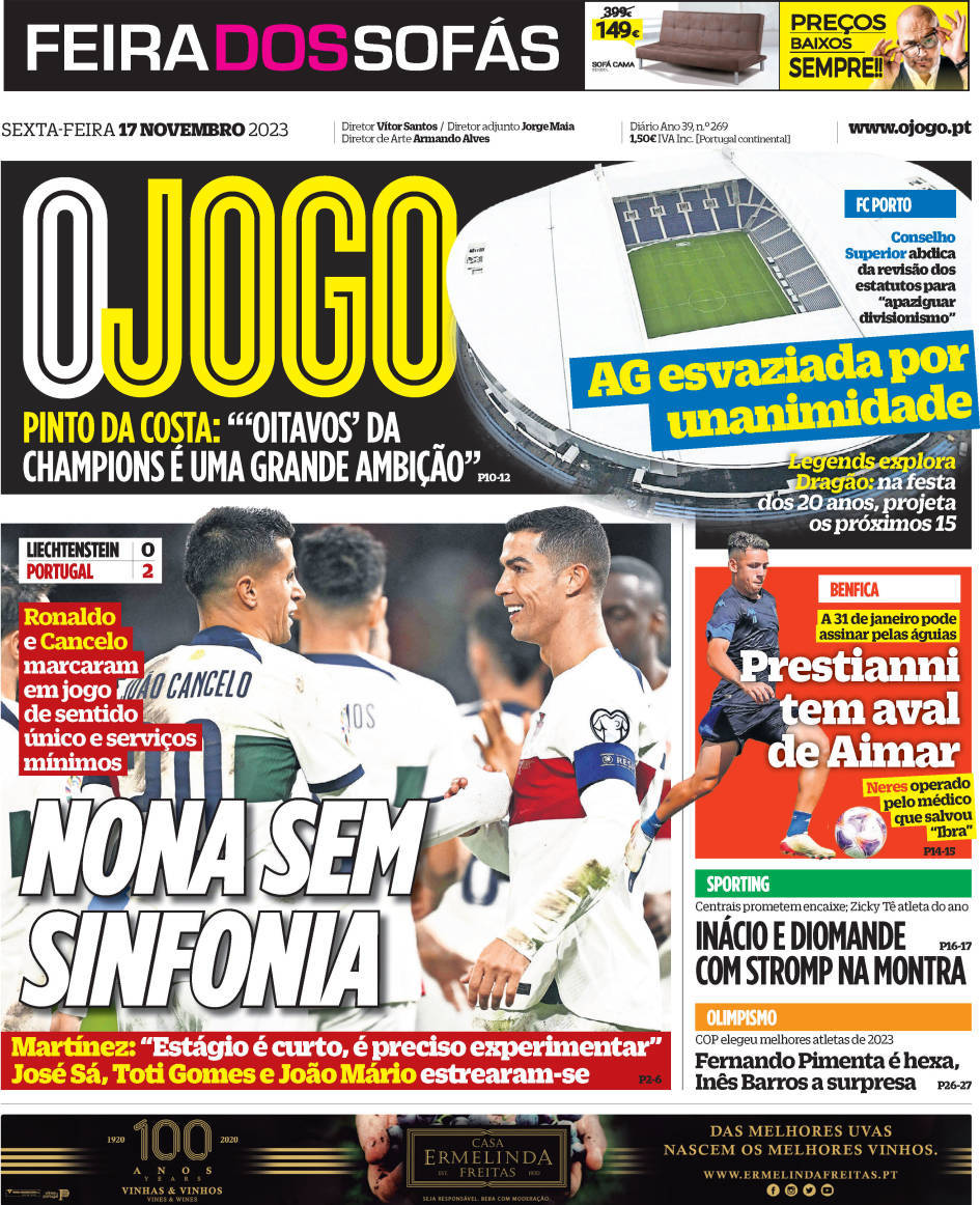 Capa - Jornal O Jogo - capa de hoje