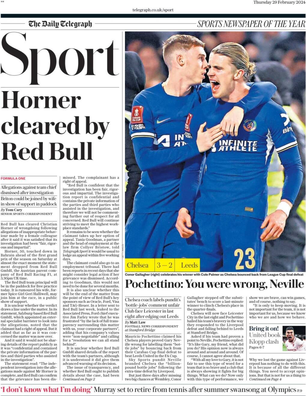 capa Jornal Telegraph Sport