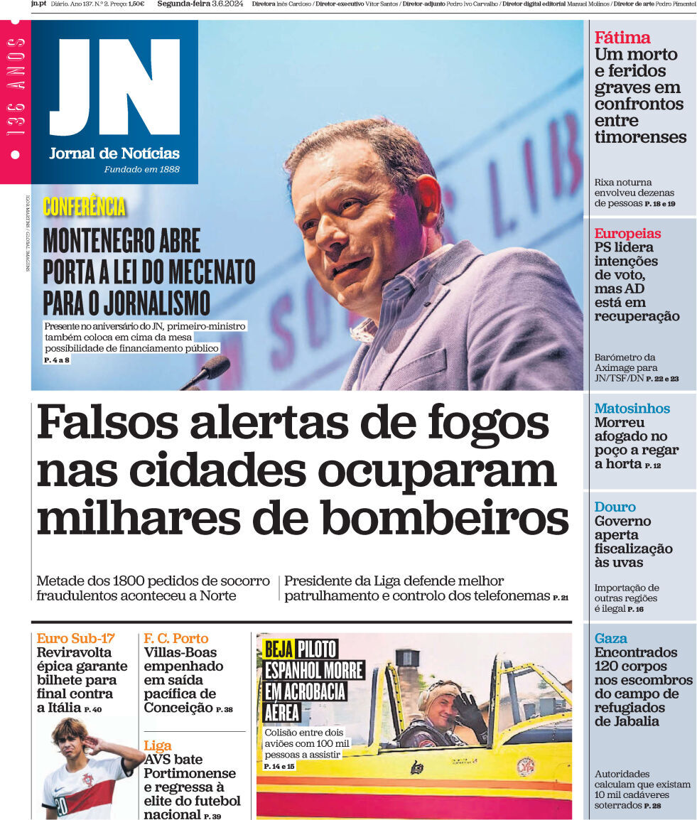 capa Jornal de Notícias