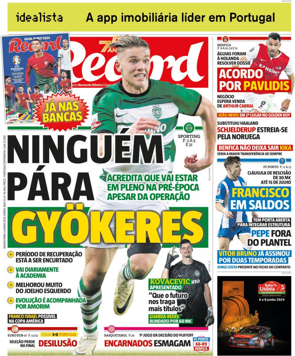 Capa Jornal Record - 6 junho 2024 - capasjornais.pt