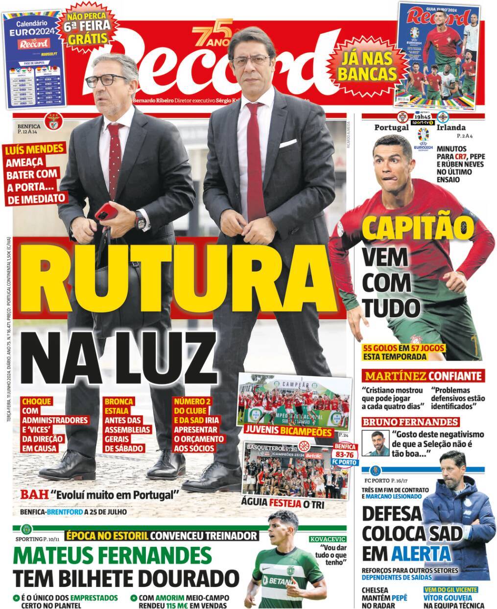 Capa Jornal Record - 11 junho 2024 - capasjornais.pt