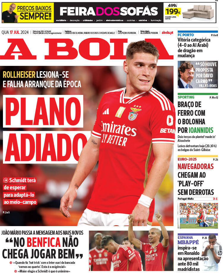 Capa Jornal A Bola - 17 julho 2024 - capasjornais.pt