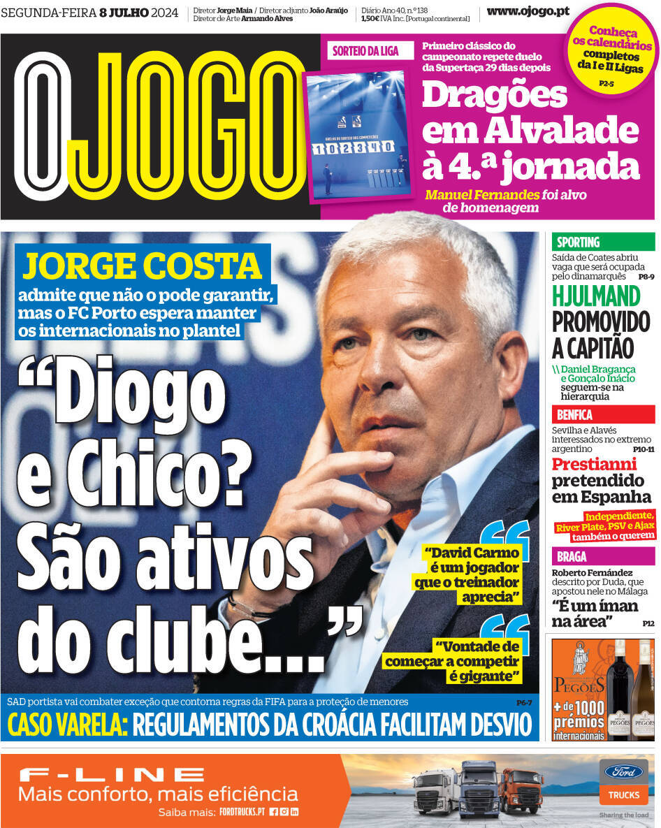 Capa Jornal O Jogo - 8 julho 2024 - capasjornais.pt